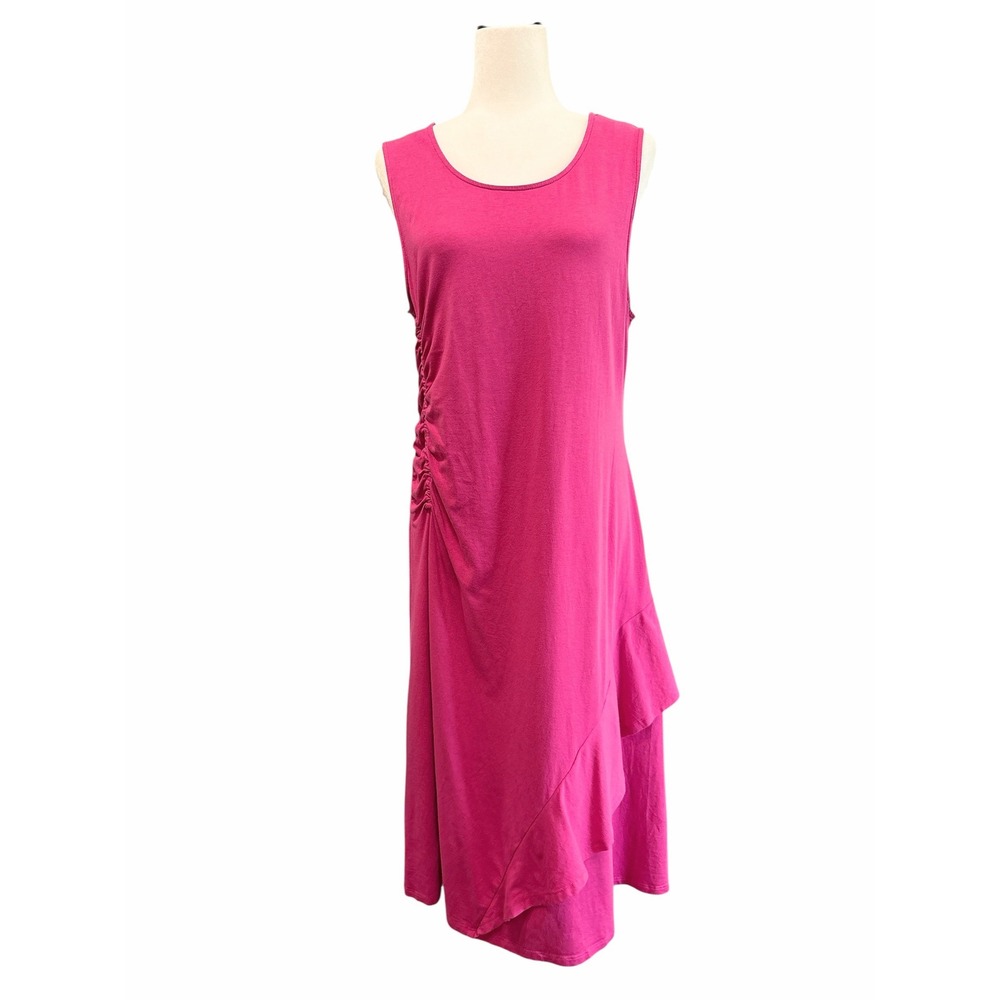 Soft Surroundings Pink Sleeveless Ruched Asymmetrical Hem Dress Women's Size L‎